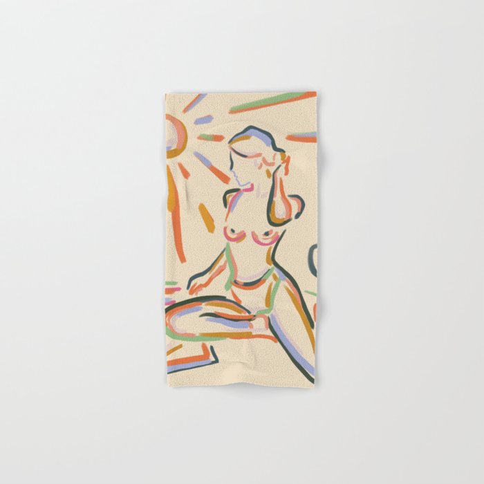 Self Love, Abstract Bohemian Woman Line Art, Feminism Boho Eclectic Beach Summer Sunny Reader Bath Towel Gallery Image 1