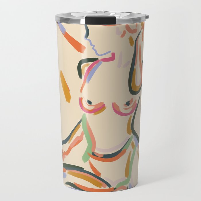 Self Love, Abstract Bohemian Woman Line Art, Feminism Boho Eclectic Beach Summer Sunny Reader Travel Mug Gallery Image 1