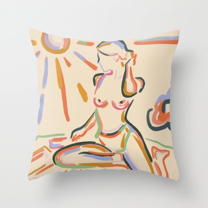 Self Love, Abstract Bohemian Woman Line Art, Feminism Boho Eclectic Beach Summer Sunny Reader Throw Pillow Gallery Image 6