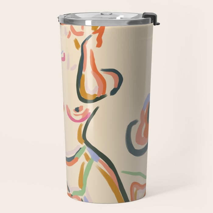 Self Love, Abstract Bohemian Woman Line Art, Feminism Boho Eclectic Beach Summer Sunny Reader Travel Mug Gallery Image 2