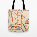 Self Love, Abstract Bohemian Woman Line Art, Feminism Boho Eclectic Beach Summer Sunny Reader Tote Bag Gallery Image 1