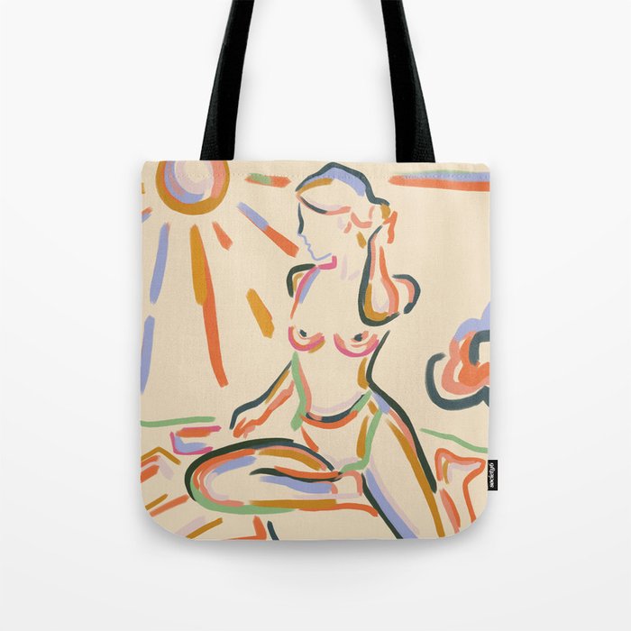 Self Love, Abstract Bohemian Woman Line Art, Feminism Boho Eclectic Beach Summer Sunny Reader Tote Bag Gallery Image 1