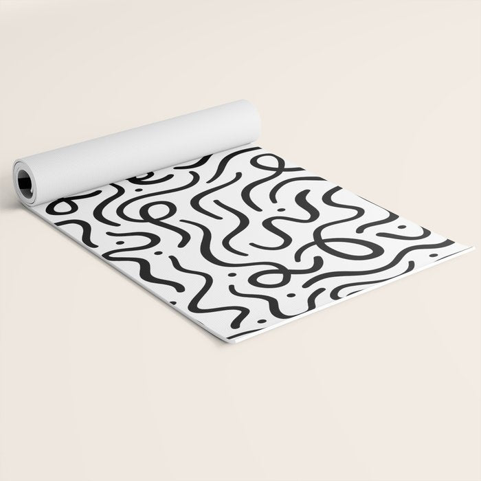 Fun black line doodle art pattern Yoga Mat Gallery Image 2