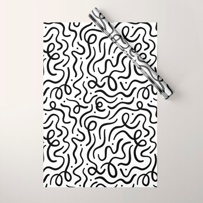 Fun black line doodle art pattern Wrapping Paper Gallery Image 1