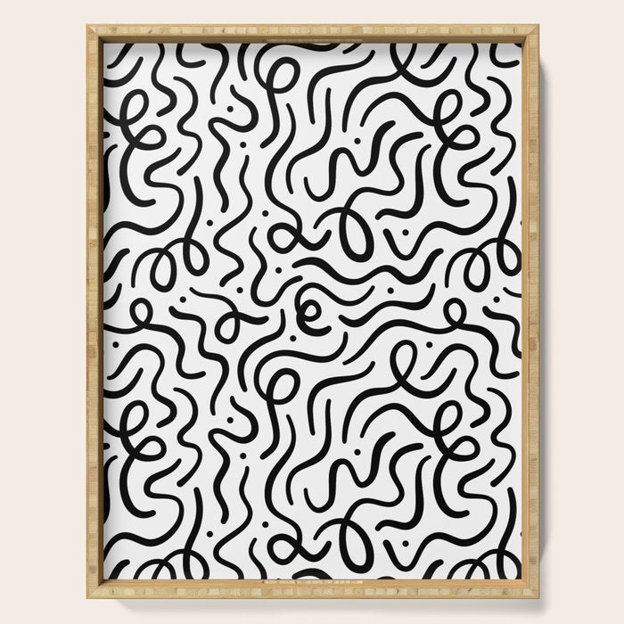 Fun black line doodle art pattern Serving Tray Gallery Image 1