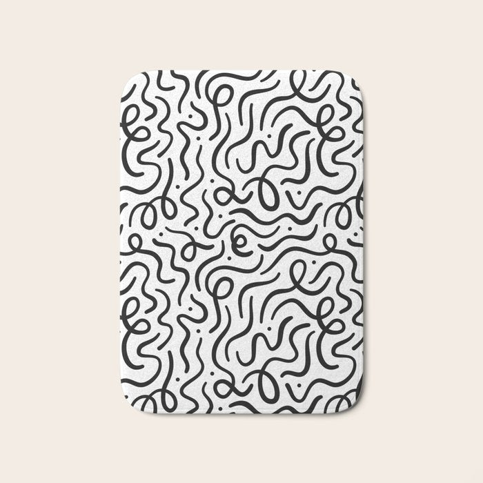 Fun black line doodle art pattern Bath Mat Gallery Image 1