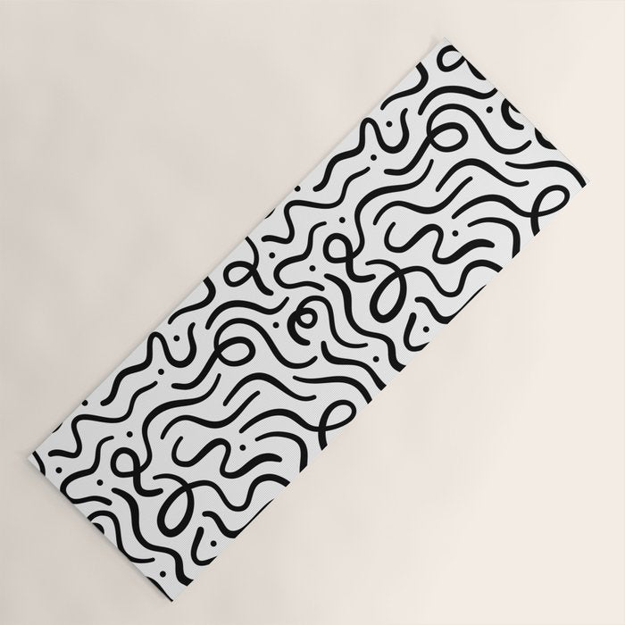 Fun black line doodle art pattern Yoga Mat Gallery Image 1