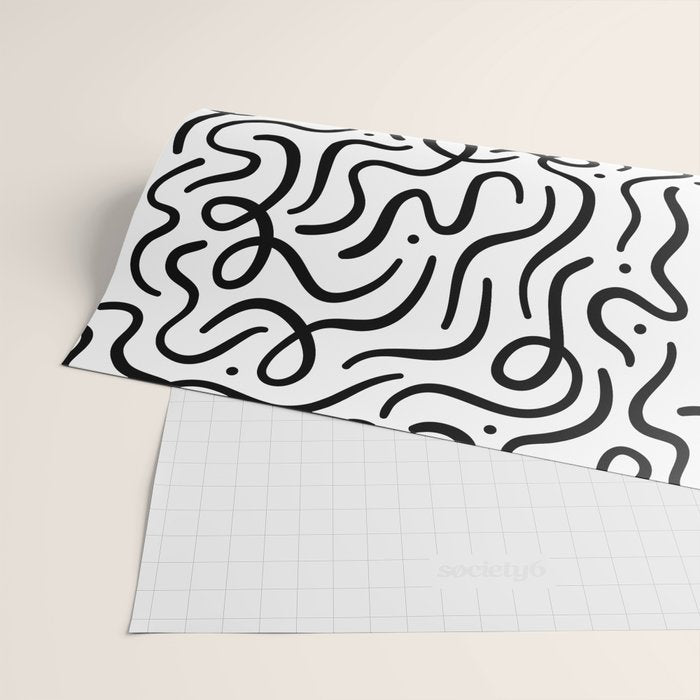Fun black line doodle art pattern Wrapping Paper Gallery Image 2