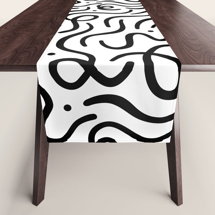 Fun black line doodle art pattern Table Runner Gallery Image 1