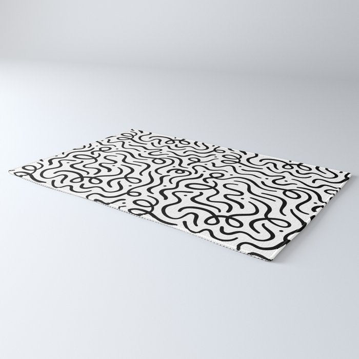 Fun black line doodle art pattern Rug Gallery Image 3