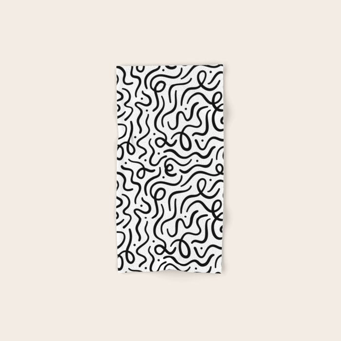 Fun black line doodle art pattern Bath Towel Gallery Image 1