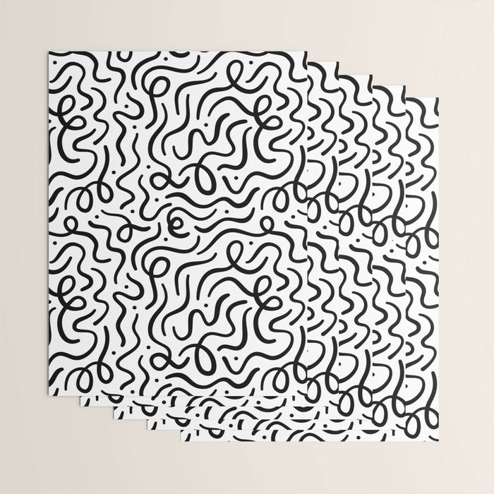 Fun black line doodle art pattern Wrapping Paper Gallery Image 3