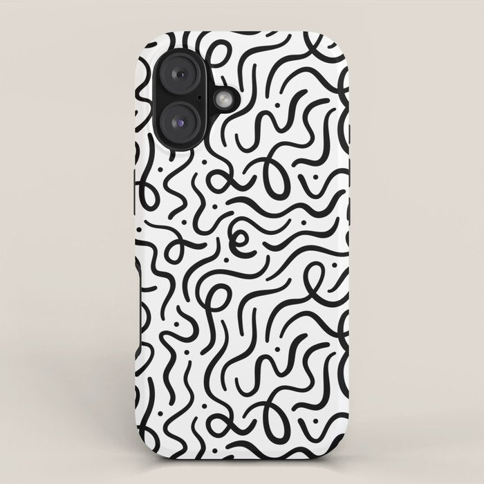 Fun black line doodle art pattern iPhone Case Gallery Image 1