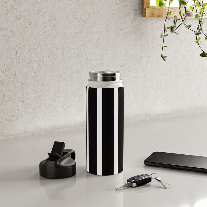 Bold Black And White Simple Stripes Elegant Minimalistic Style Water Bottle Gallery Image 4