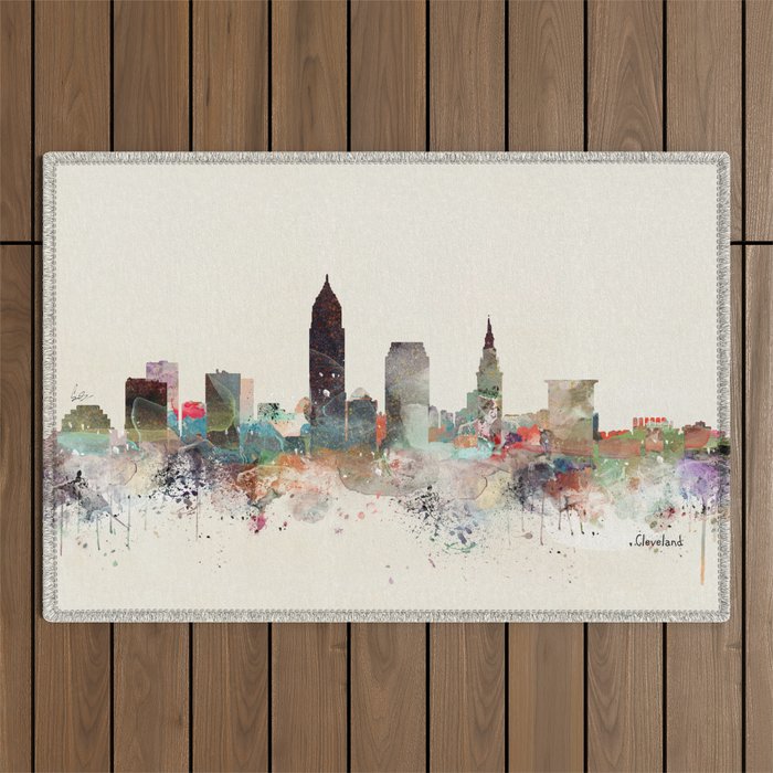 cleveland ohio skyline Outdoor Rug Gallery Image 1