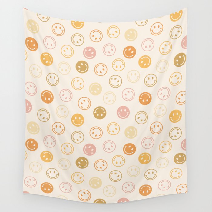 Neutral Smiley Face Pattern Wall Tapestry Gallery Image 4