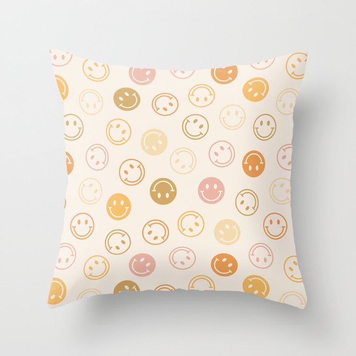 Neutral Smiley Face Pattern Throw Pillow Gallery Image 6