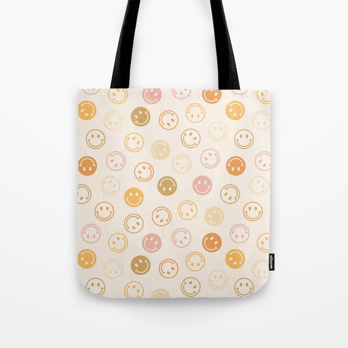 Neutral Smiley Face Pattern Tote Bag Gallery Image 1