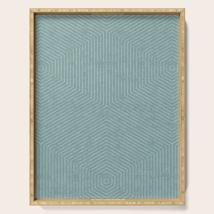 boho hexagon stripes - dusty blue Serving Tray Gallery Image 1