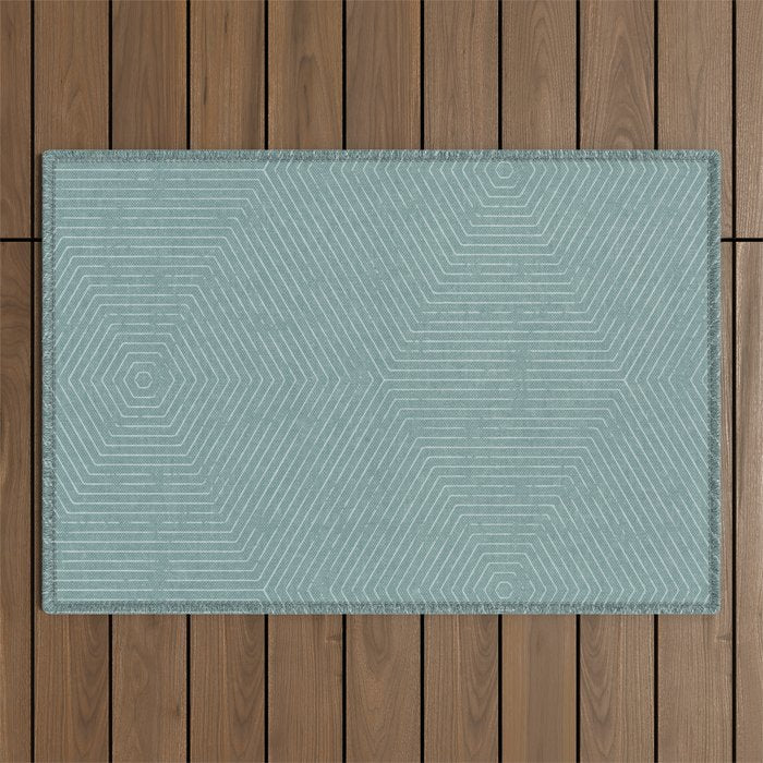 boho hexagon stripes - dusty blue Outdoor Rug Gallery Image 1