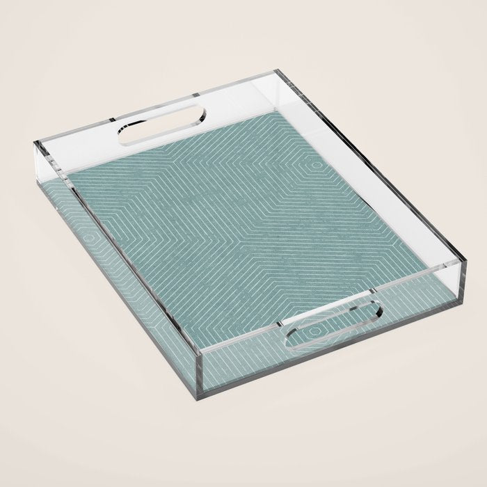 boho hexagon stripes - dusty blue Acrylic Tray Gallery Image 1