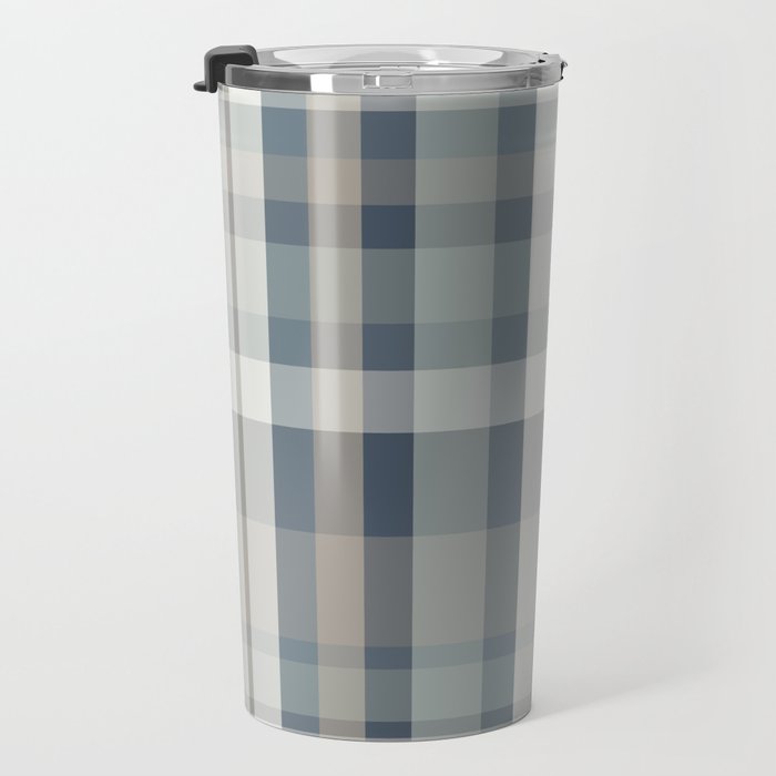 Retro Modern Plaid Pattern 2 in Neutral Blue Gray Travel Mug Gallery Image 3