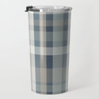 Retro Modern Plaid Pattern 2 in Neutral Blue Gray Travel Mug Gallery Image 3