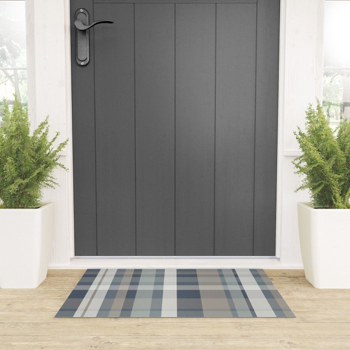 Retro Modern Plaid Pattern 2 in Neutral Blue Gray Welcome Mat Gallery Image 3