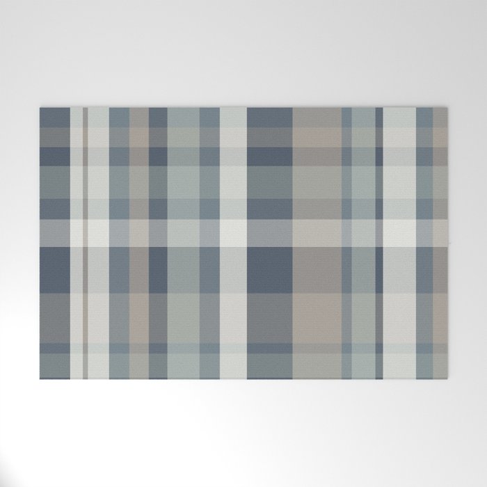 Retro Modern Plaid Pattern 2 in Neutral Blue Gray Welcome Mat Gallery Image 1