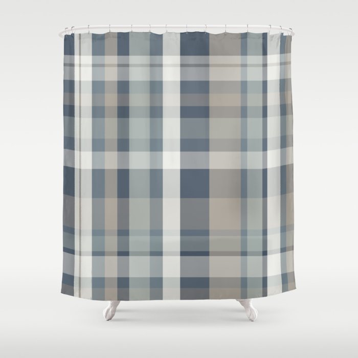 Retro Modern Plaid Pattern 2 in Neutral Blue Gray Shower Curtain Gallery Image 1