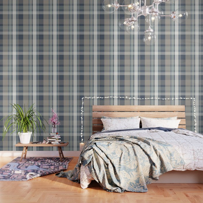 Retro Modern Plaid Pattern 2 in Neutral Blue Gray Wallpaper Gallery Image 3