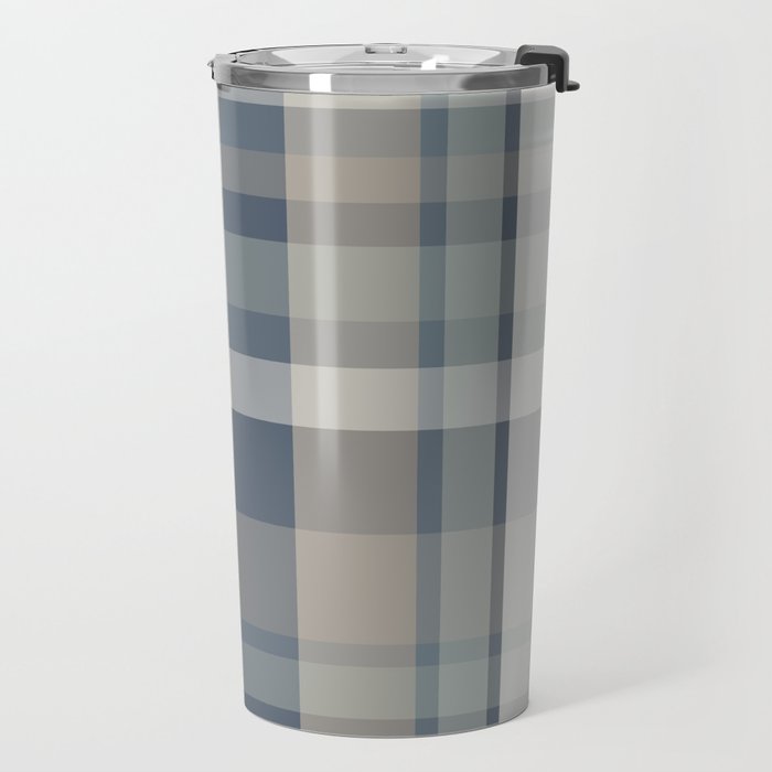 Retro Modern Plaid Pattern 2 in Neutral Blue Gray Travel Mug Gallery Image 2