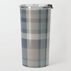 Retro Modern Plaid Pattern 2 in Neutral Blue Gray Travel Mug Gallery Image 2
