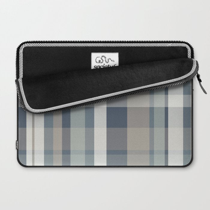 Retro Modern Plaid Pattern 2 in Neutral Blue Gray Laptop Sleeve Gallery Image 2