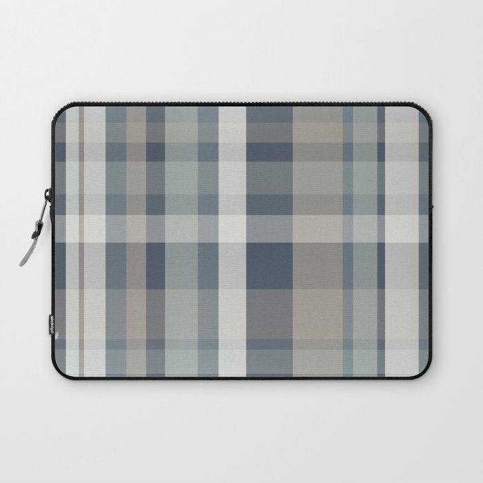 Retro Modern Plaid Pattern 2 in Neutral Blue Gray Laptop Sleeve Gallery Image 1