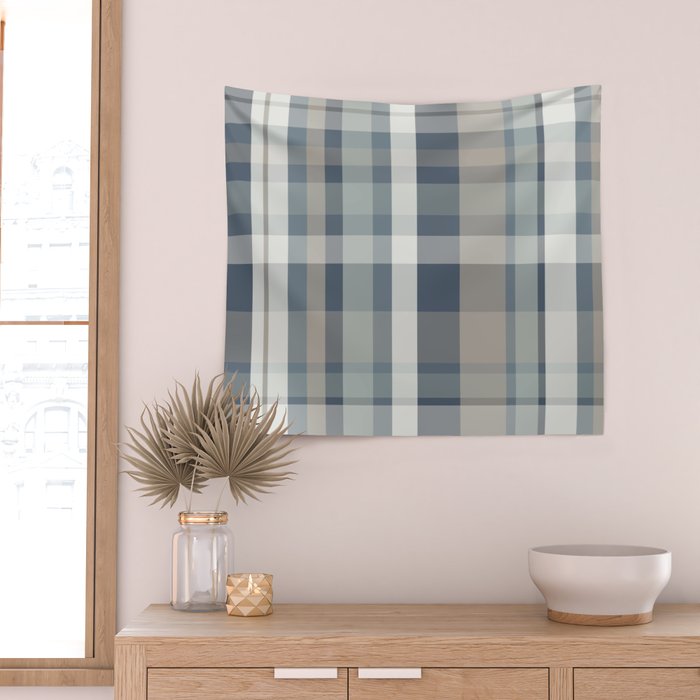 Retro Modern Plaid Pattern 2 in Neutral Blue Gray Wall Tapestry Gallery Image 2
