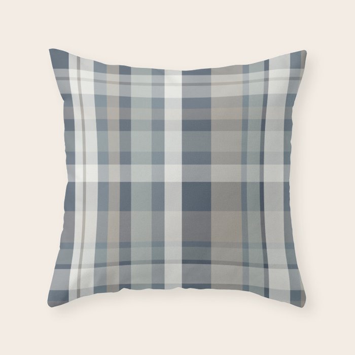 Retro Modern Plaid Pattern 2 in Neutral Blue Gray Throw Pillow Gallery Image 1