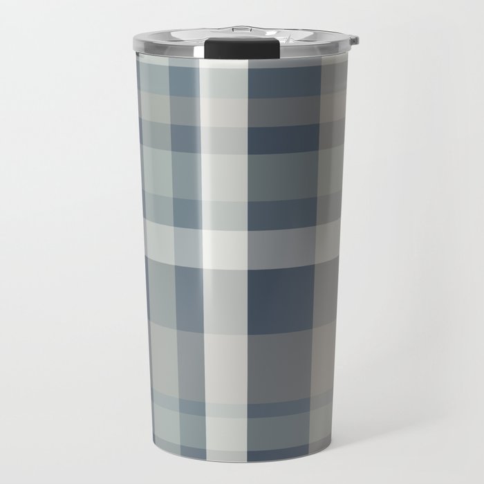Retro Modern Plaid Pattern 2 in Neutral Blue Gray Travel Mug Gallery Image 1