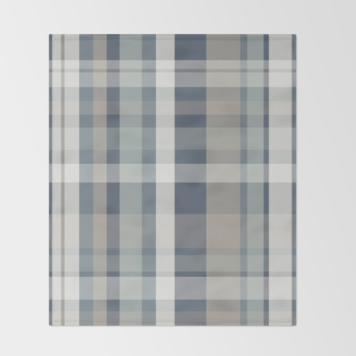 Retro Modern Plaid Pattern 2 in Neutral Blue Gray Throw Blanket Gallery Image 2
