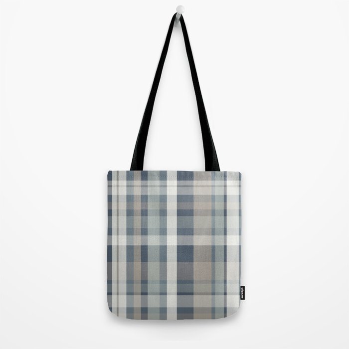 Retro Modern Plaid Pattern 2 in Neutral Blue Gray Tote Bag Gallery Image 2