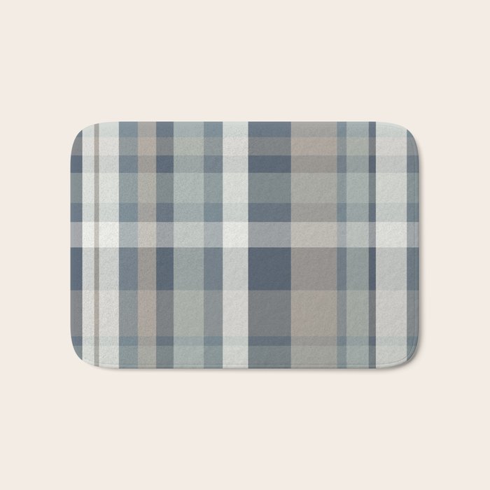 Retro Modern Plaid Pattern 2 in Neutral Blue Gray Bath Mat Gallery Image 1