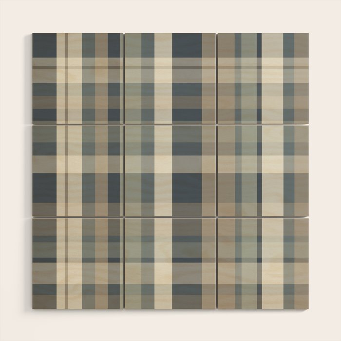 Retro Modern Plaid Pattern 2 in Neutral Blue Gray Wood Wall Art Gallery Image 1