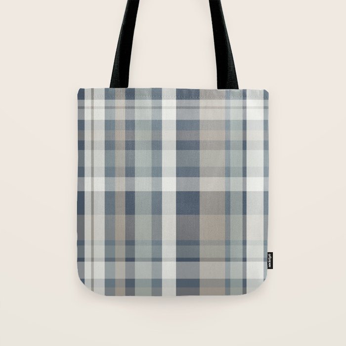 Retro Modern Plaid Pattern 2 in Neutral Blue Gray Tote Bag Gallery Image 1