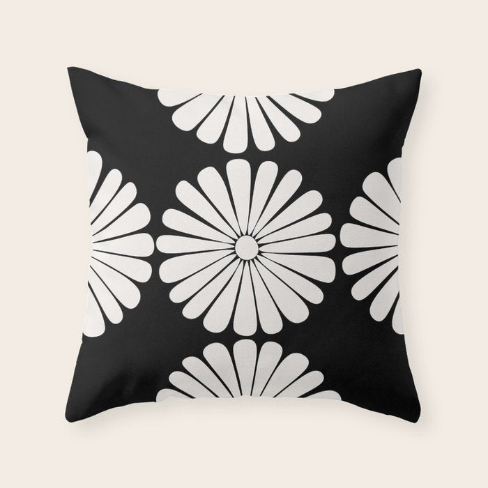 Retro Daisy Abstract II Black and White Bold Floral Throw Pillow Gallery Image 6