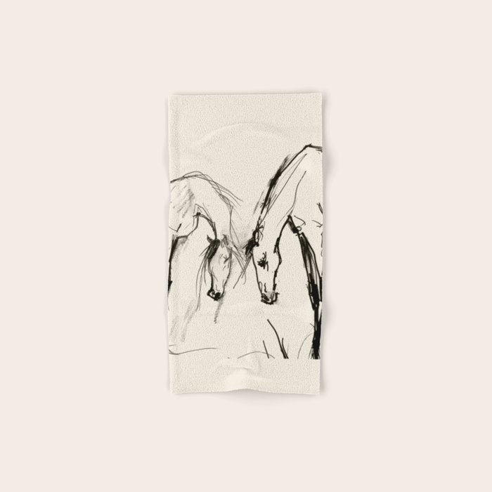 Two Horses - Minimal Line Drawing Bath Towel Gallery Image 1