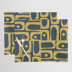 Mid Century Modern Abstract Light Mustard and Dark Navy Blue Piquet Multi Pattern Placemat Gallery Image 1