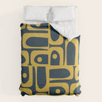 Mid Century Modern Abstract Light Mustard and Dark Navy Blue Piquet Multi Pattern Comforter Gallery Image 6