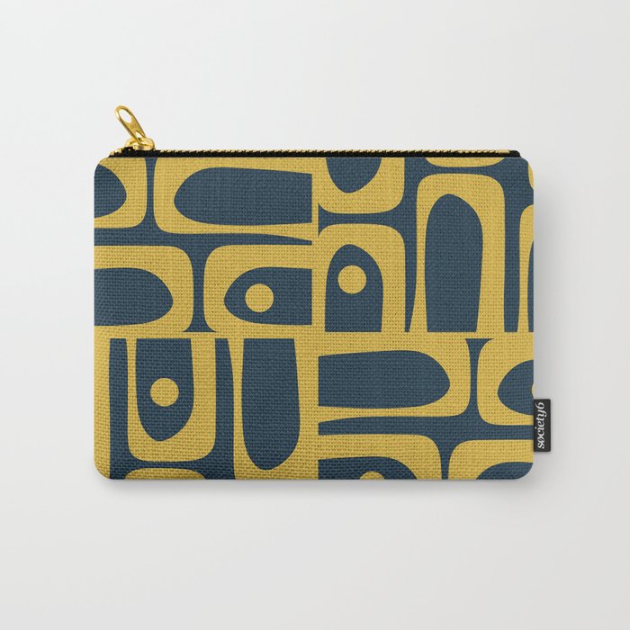 Mid Century Modern Abstract Light Mustard and Dark Navy Blue Piquet Multi Pattern Carry All Pouch Gallery Image 1