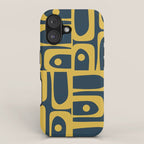 Mid Century Modern Abstract Light Mustard and Dark Navy Blue Piquet Multi Pattern iPhone Case Gallery Image 1