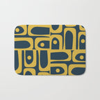 Mid Century Modern Abstract Light Mustard and Dark Navy Blue Piquet Multi Pattern Bath Mat Gallery Image 1